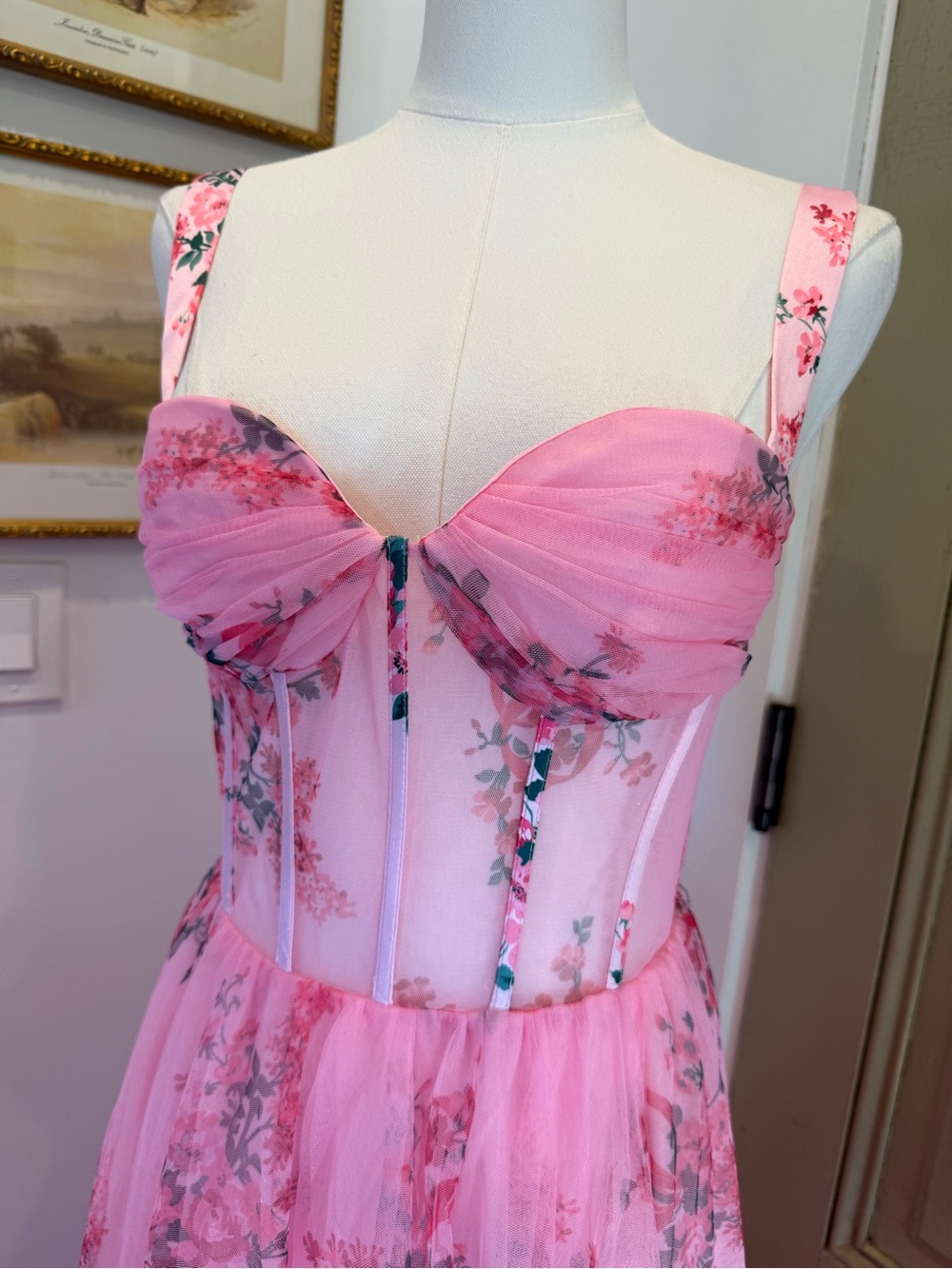 Pink Floral Tulle Ballgown - Picture 9 of 11